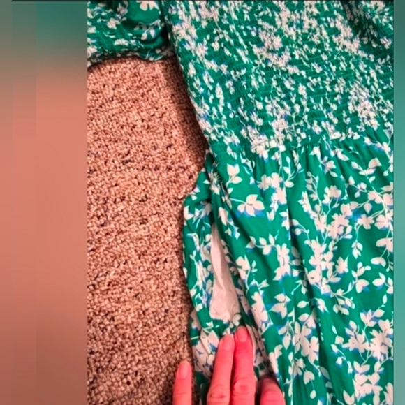 Draper James Size Large Green White Floral Lined Dress With Pockets Short Sleeve - Picture 6 of 10